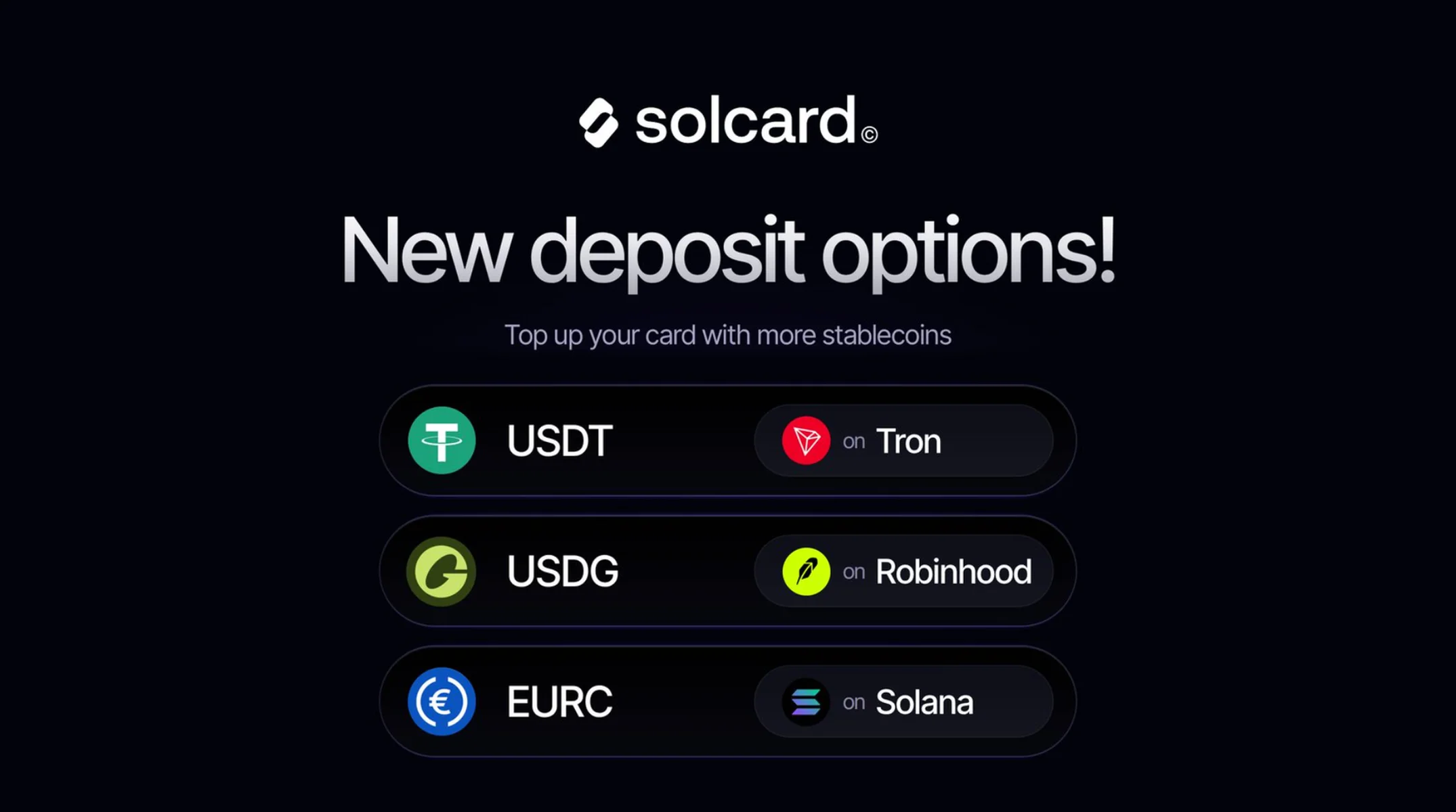Top Up a Crypto Card with USDT TRC20, USDG or EURC
